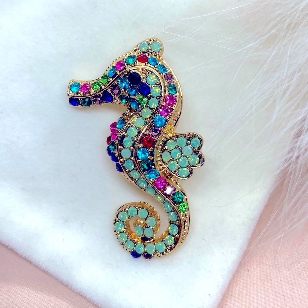 Rhinestone Seahorse Brooch